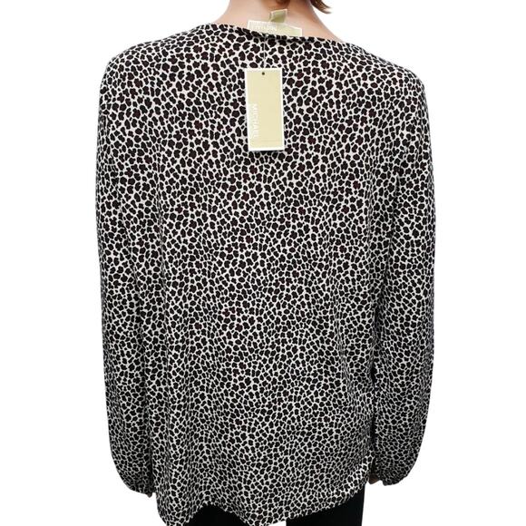 NWT MICHAEL KORS Arm Slit Animal Print Top Blouse Women L V-Neck Ruby Black - Picture 10 of 14